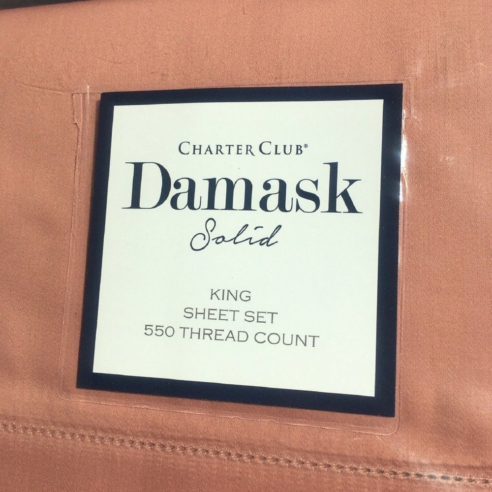 brand new BAKED CLAY Charter Club Damask Solid 550 TC 100% Cotton KING Sheet Set